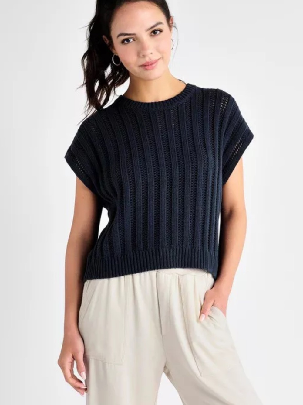 Splendid Navy Open-Knit Sleeveless Sweater Top